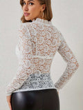 Ruffled V-Neck Long Sleeve Lace Top - Trendsi - Flyclothing LLC