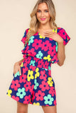 Haptics Floral Smocked Waist Romper with Side Pockets - Trendsi - Flyclothing LLC