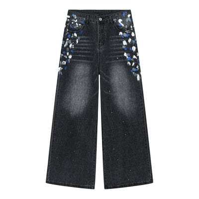 Watercolor Wide Leg Jeans with Pockets - Trendsi - Flyclothing LLC