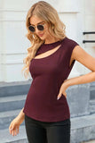 Cutout Round Neck Cap Sleeve T-Shirt - Trendsi - Flyclothing LLC
