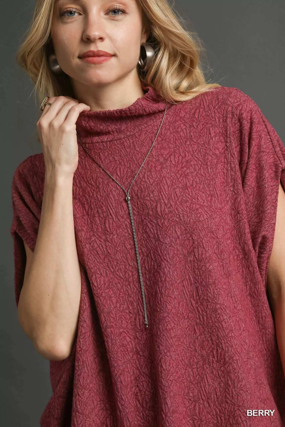 Umgee Textured Mock Neck Relaxed Top - Trendsi - Flyclothing LLC