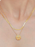 2 Piece 18K Gold-Plated Inlaid Zircon Lucky Clover Necklace - Trendsi - Flyclothing LLC