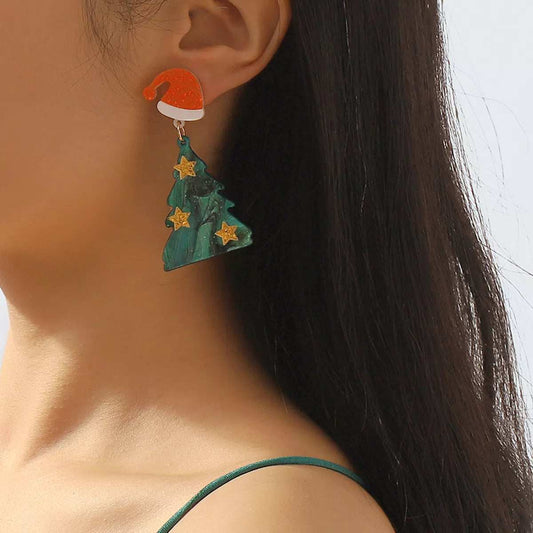 Acrylic Resin Christmas Tree Drop Earrings - Trendsi - Flyclothing LLC