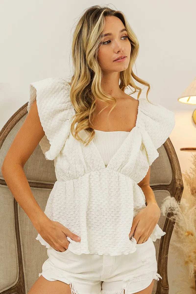 BiBi Crinkle Bubble Textured Ruffled Top - Trendsi - Flyclothing LLC