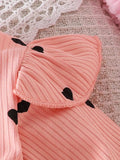 Children's Heart Print Ruffle Trim Bodysuit Dress with Headband - Trendsi - Flyclothing LLC