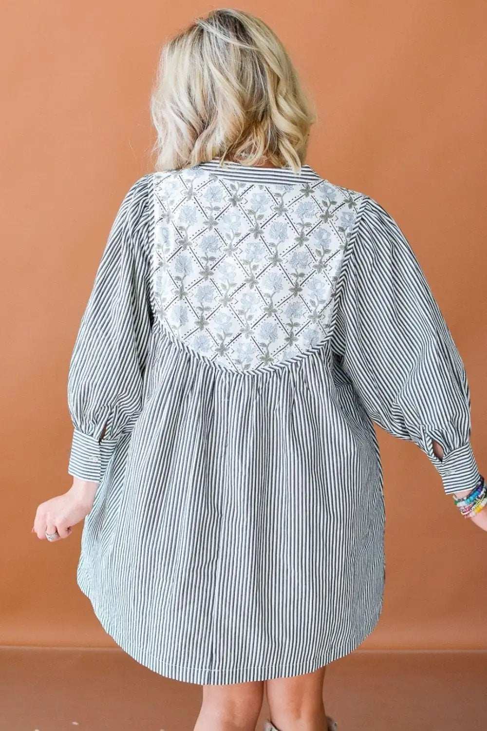 Tied Floral Printed Striped Long Sleeve Dress - Trendsi - Flyclothing LLC