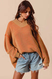 SO ME Oversized Two Tone Textured V Neck Sweater - Trendsi - Flyclothing LLC