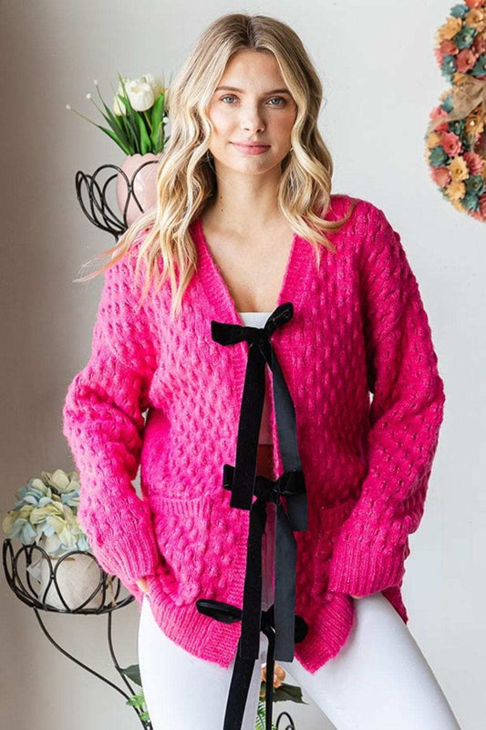 First Love Tie Closure Open Knit Cardigan - Trendsi - Flyclothing LLC