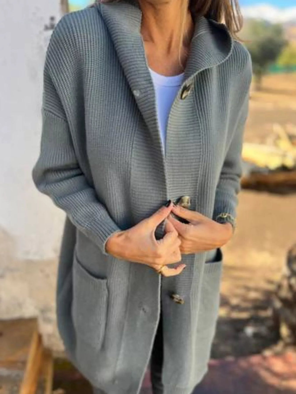 Full Size Button-Down Hooded Cardigan Plus Size - Trendsi - Flyclothing LLC