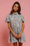 BiBi Floral Print Washed Lightweight Tiered Shirt Dress - Trendsi - Flyclothing LLC