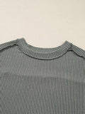 Twist Ribbed Exposed Seam Detail Long Sleeve Loose Top - Trendsi - Flyclothing LLC