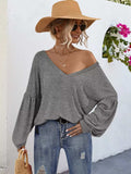 Oversized V-Neck Long Sleeve Blouse - Trendsi - Flyclothing LLC