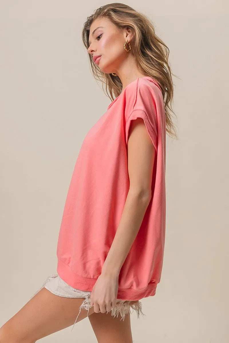 BiBi French Terry Drop Shoulder Basic Top - Trendsi - Flyclothing LLC