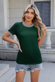 Contrast Trim Round Neck Short Sleeve T-Shirt - Trendsi - Flyclothing LLC