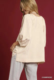 Umgee Satin Jacquard Balloon Sleeve Blouse - Trendsi - Flyclothing LLC