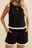 Ricrac Trim Tank Top and Elastic Waist Shorts Set - Trendsi - Flyclothing LLC