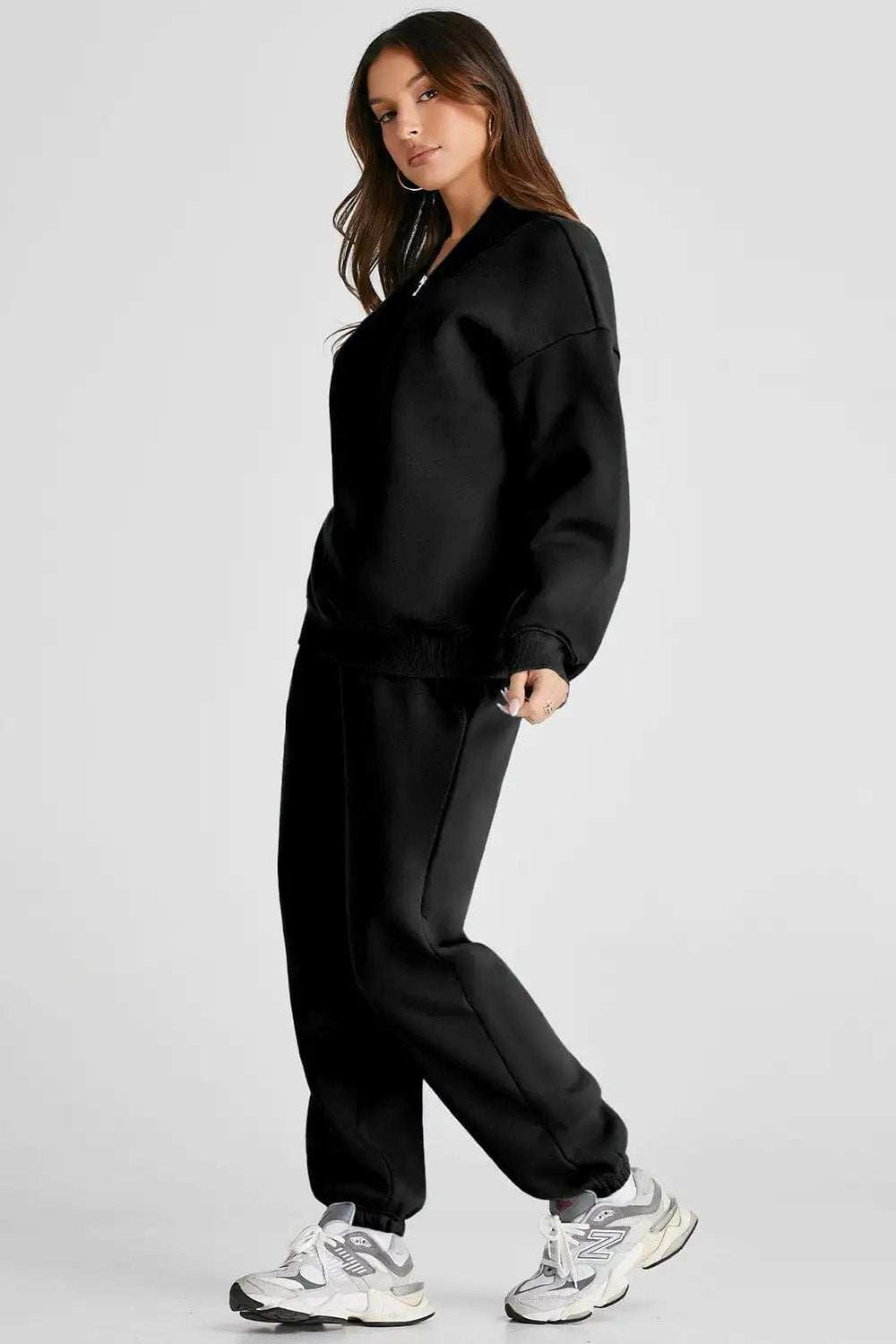 Quarter Zip Long Sleeve Top and Pants Set - Trendsi - Flyclothing LLC