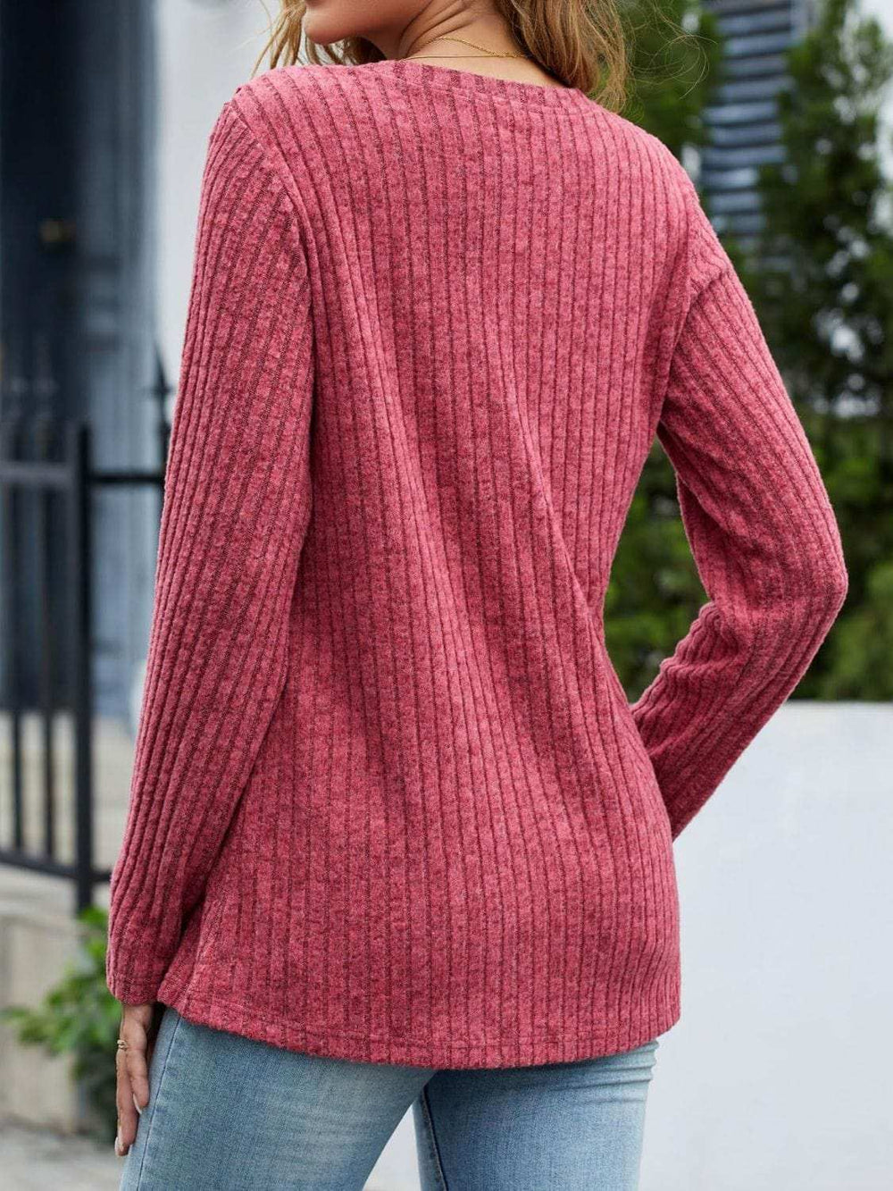 V-Neck Long Sleeve T-Shirt - Trendsi - Flyclothing LLC