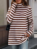Striped Turtleneck Long Sleeve Knit Top - Trendsi - Flyclothing LLC