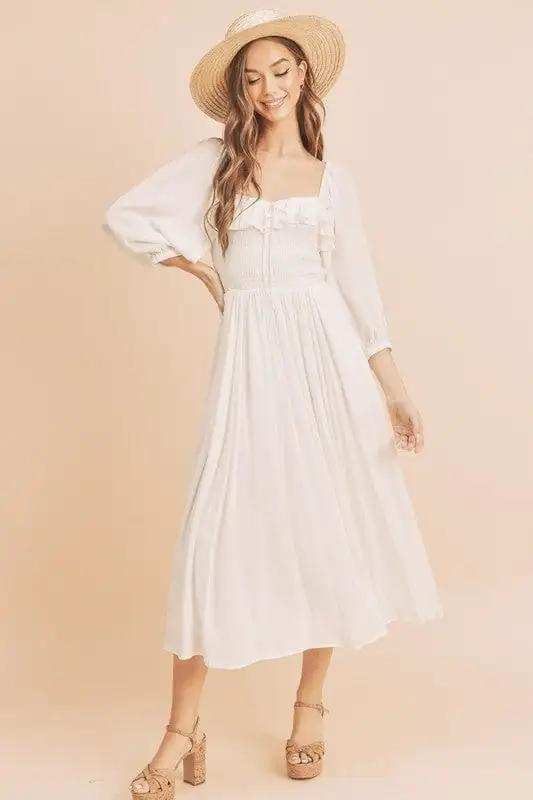 Aemi + Co Ruffled Smocked Square Neck Balloon Sleeve Dress - Trendsi - Flyclothing LLC