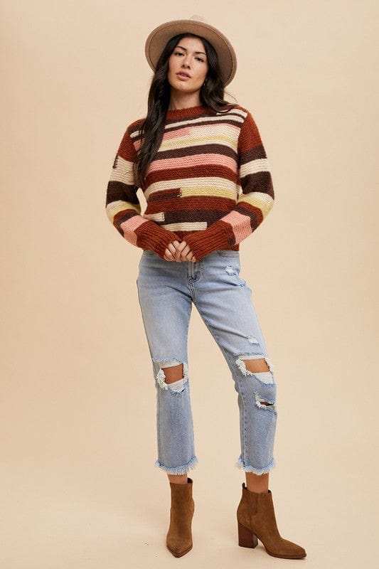 Annie Wear Color Block Round Neck Long Sleeve Sweater - Trendsi - Flyclothing LLC