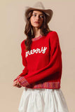 SO ME Merry Lettering Embroidered Christmas Sweater - Trendsi - Flyclothing LLC