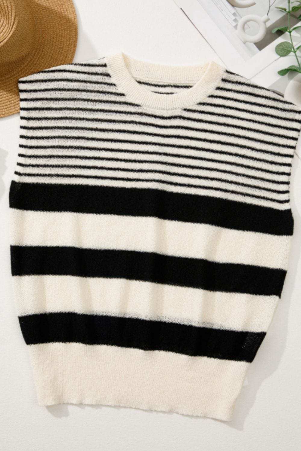 Striped Round Neck Sweater Vest - Trendsi - Flyclothing LLC