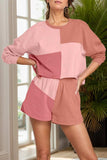 Color Block Round Neck Top and Shorts Set - Trendsi - Flyclothing LLC
