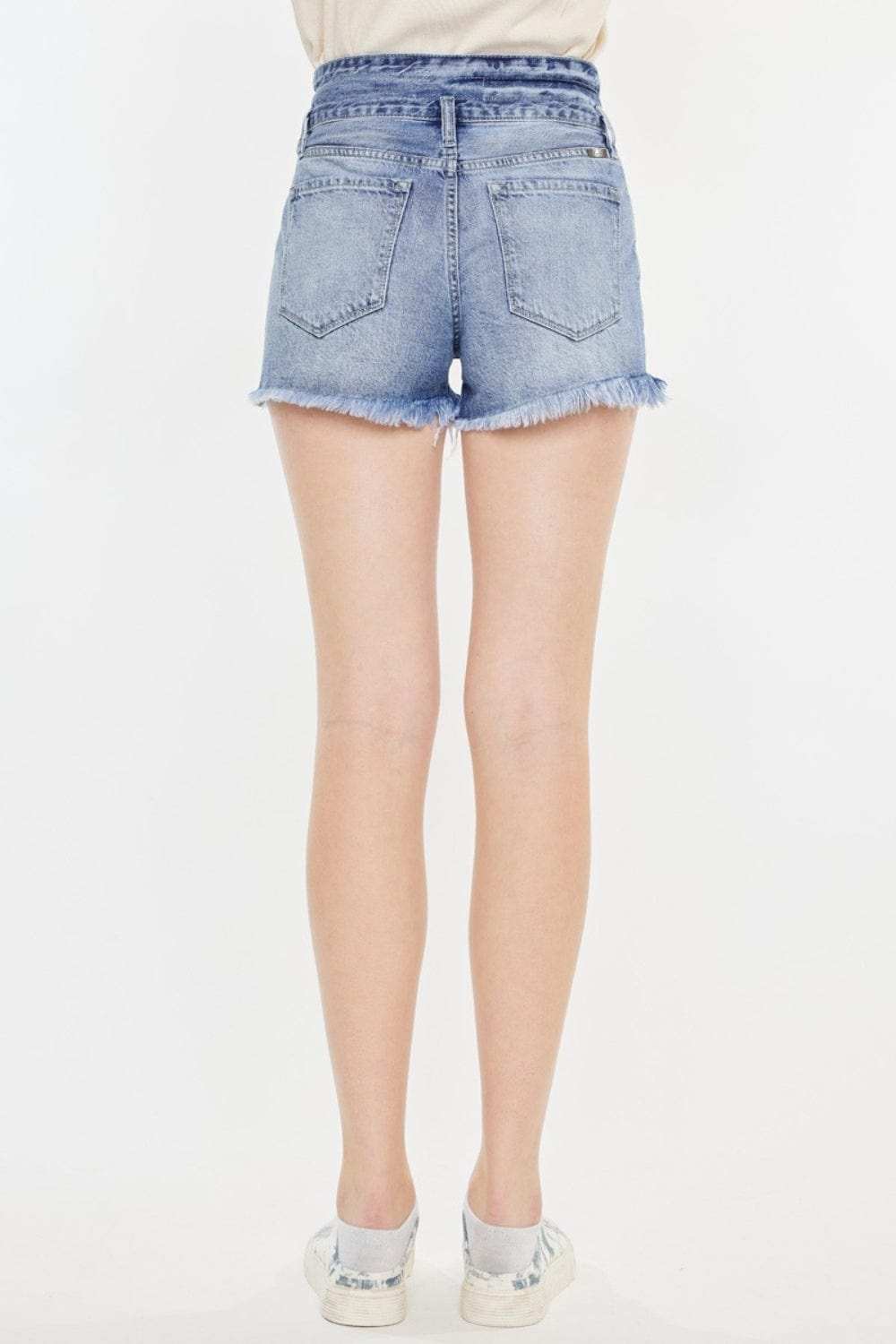 Kancan High Rise Frayed Hem Denim Shorts - Trendsi - Flyclothing LLC