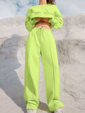 Round Neck Long Sleeve Top and Elastic Waist Pants Set - Trendsi - Flyclothing LLC