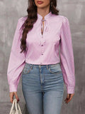 Striped Tie Neck Long Sleeve Blouse - Trendsi - Flyclothing LLC