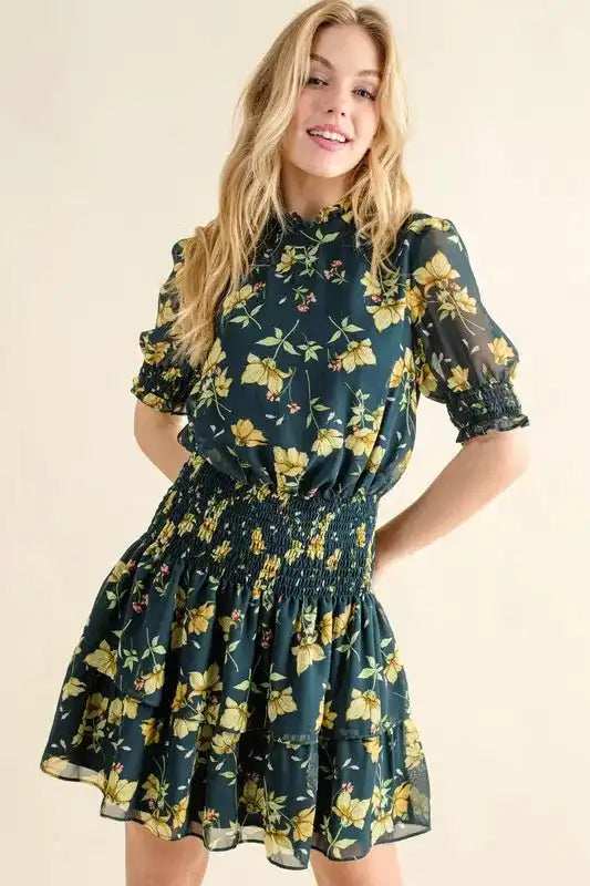 And The Why Floral Print Smocked Waist Mini Dress - Trendsi - Flyclothing LLC