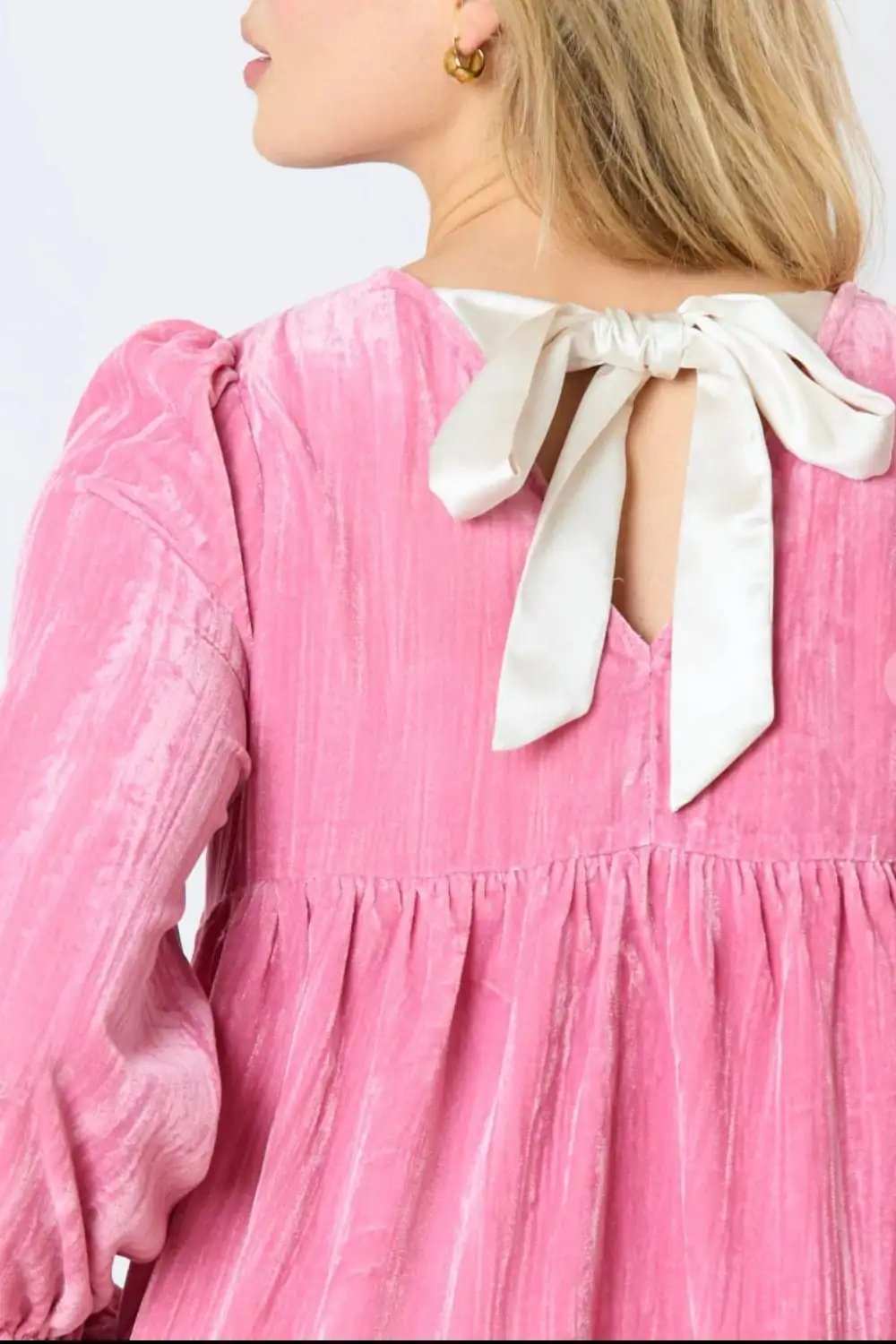 Tied Round Neck Flounce Sleeve Mini Dress - Trendsi - Flyclothing LLC