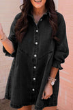 Distressed Collared Neck Flounce Sleeve Denim Dress - Trendsi - Flyclothing LLC