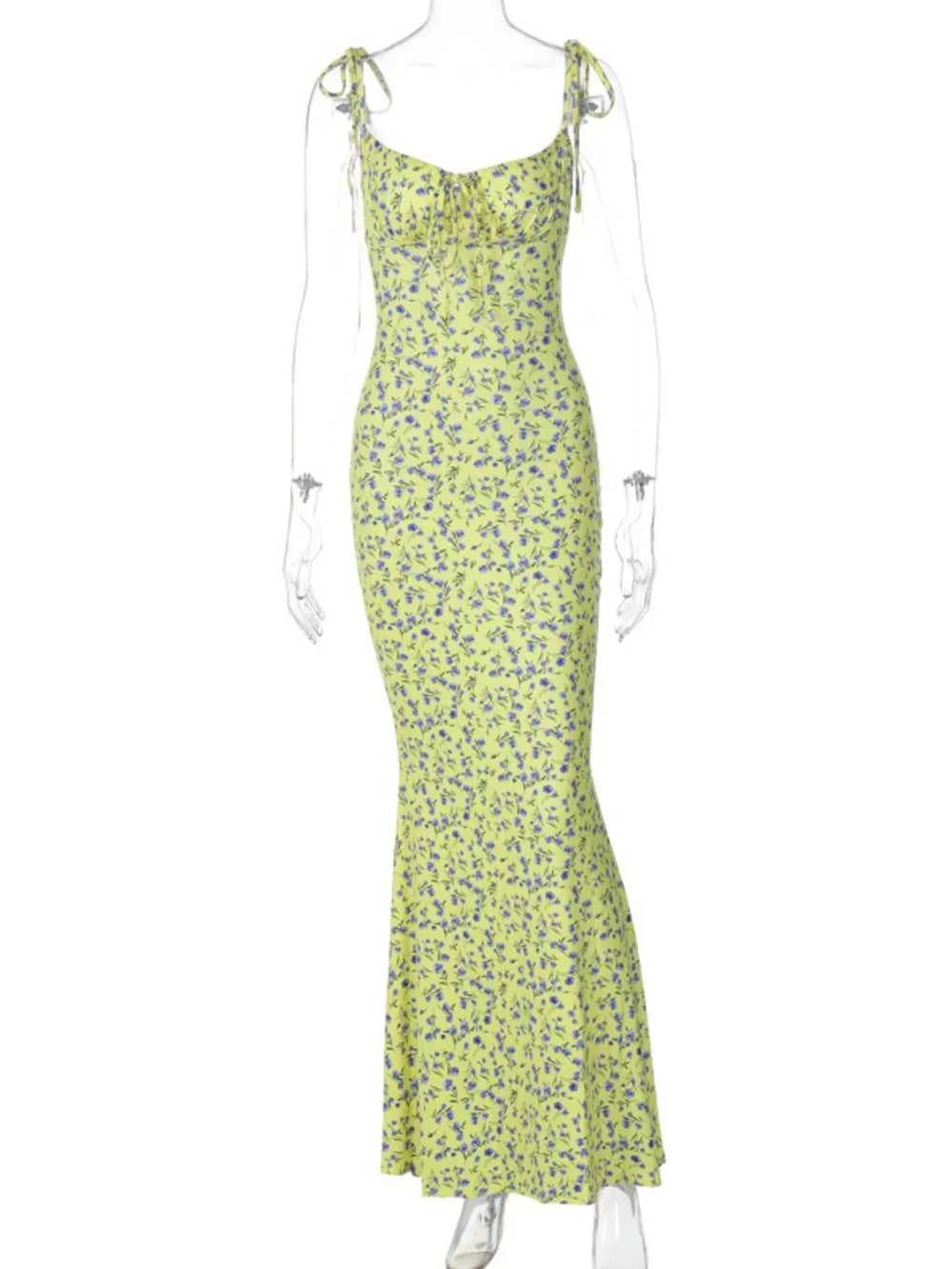 Floral Print Tie Strap Bodycon Maxi Dress - Trendsi - Flyclothing LLC
