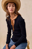 BiBi Ribbed Contrast Front Tied Top with Shrried - Trendsi - Flyclothing LLC
