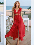 Cutout Ruffled Cap Sleeve Maxi Dress - Trendsi - Flyclothing LLC