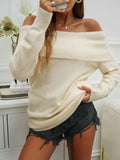 Off-Shoulder Long Sleeve Sweater - Trendsi - Flyclothing LLC