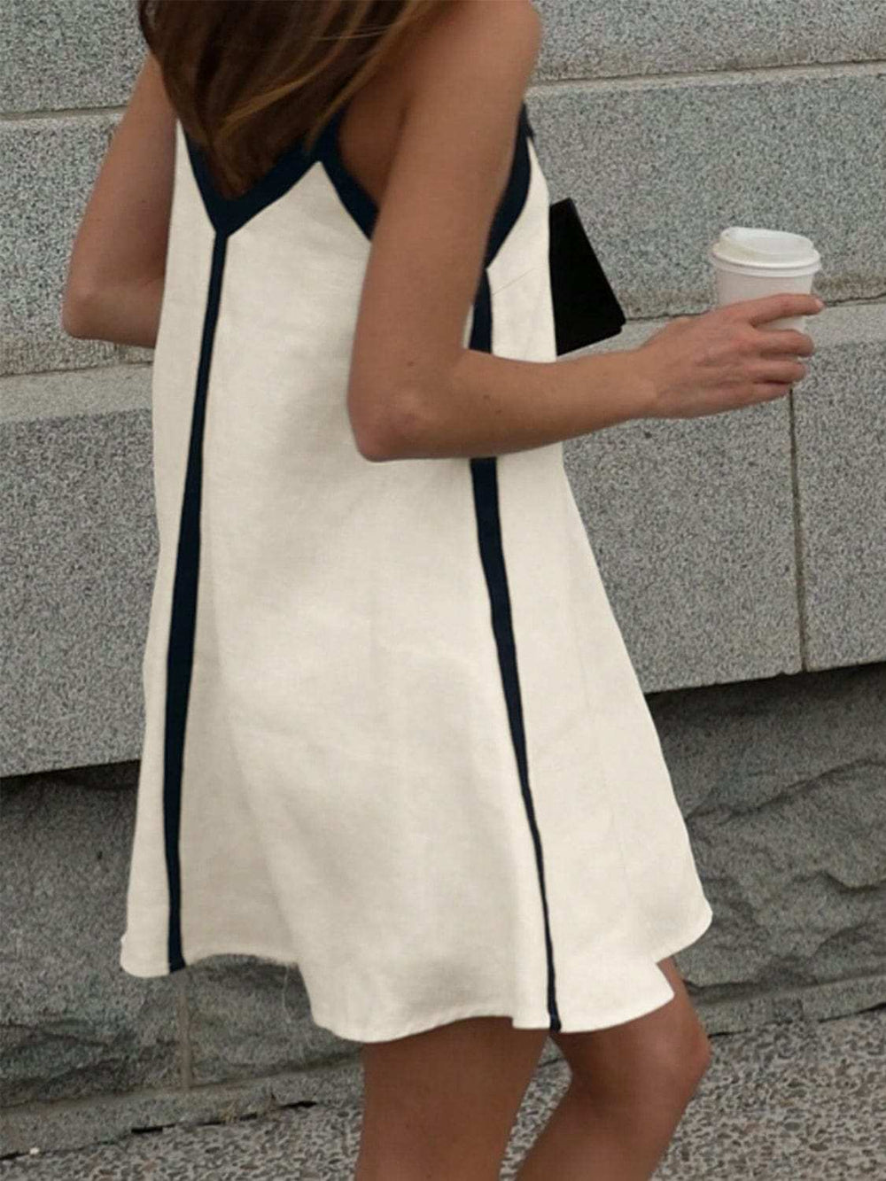 Contrast Trim V-Neck Mini Cami Dress - Trendsi - Flyclothing LLC