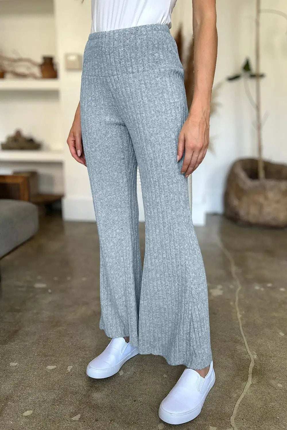 Ribbed High Waist Flare Pants - Trendsi - Flyclothing LLC