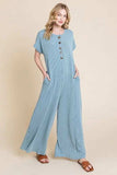 BOMBOM Rib Knit Jumpsuit with Button Detail - Trendsi - Flyclothing LLC