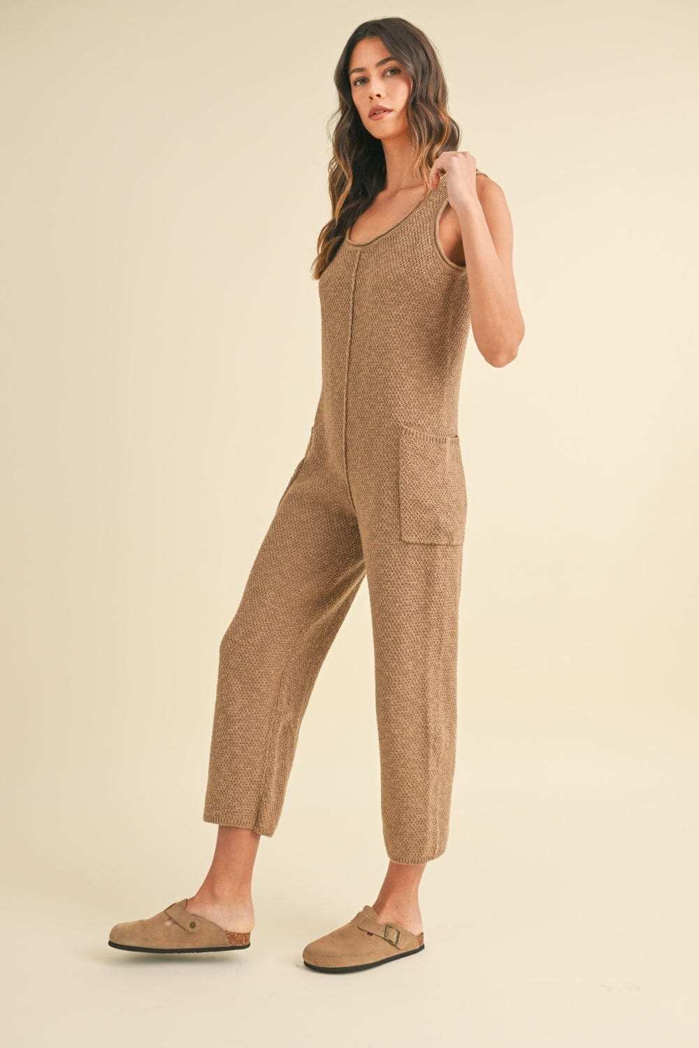 MABLE Sleeveless Knit Crop Jumpsuit with Pockets - Trendsi - Flyclothing LLC