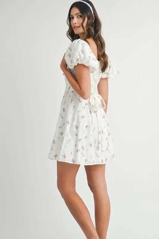 MABLE Floral Print Puff Sleeve Mini Dress - Trendsi - Flyclothing LLC