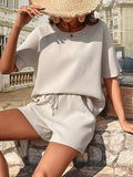 Waffle-Knit Half Sleeve Top and Shorts Set - Trendsi - Flyclothing LLC