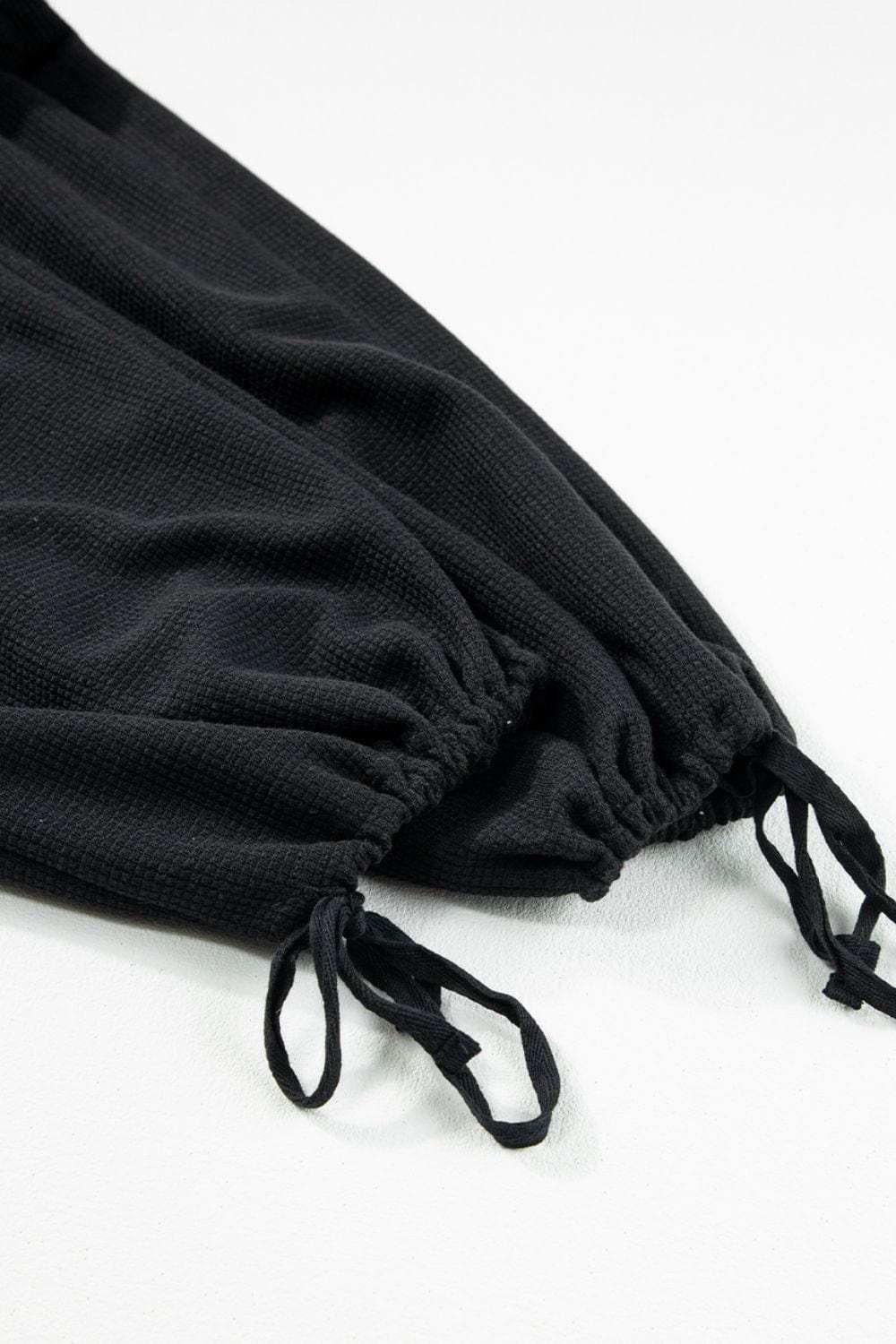 Knotted Straps Button Textured Drawstring Jumpsuit - Trendsi - Flyclothing LLC