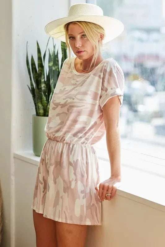BiBi Camo Print French Terry Romper with Side Pockets - Trendsi - Flyclothing LLC