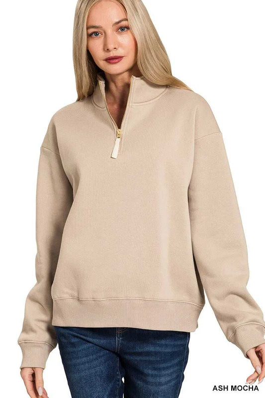 Zenana Fleece Half Zip Sweatshirt - Trendsi - Flyclothing LLC