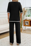 Devine Contrast Trim Half Sleeve Top and Pants Set - Trendsi - Flyclothing LLC