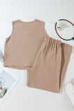 Button Down Vest and Drawstring Wide Leg Pants Set - Trendsi - Flyclothing LLC