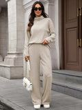 Ribbed Turtleneck Dropped Shoulder Top and Pants Sweater Set - Trendsi - Flyclothing LLC